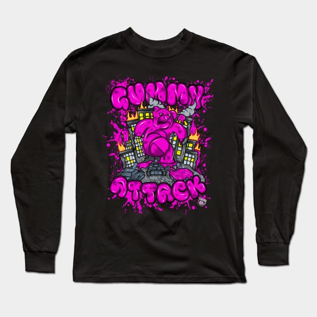 Attack of the Gummybear Pink Long Sleeve T-Shirt by GeryArts